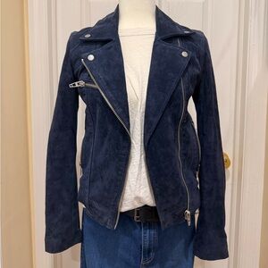 Blank NYC Dark Blue Suede Leather Moto Jacket